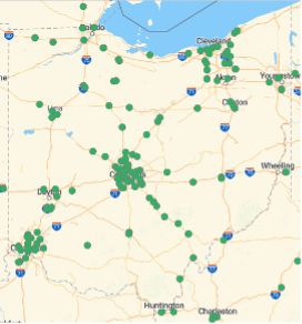 Map of fueling stations available in Ohio.